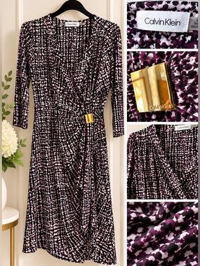 Women’s Calvin Klein, gently used, faux wrap dress. Size 16.